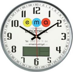 METAL ÇERÇEVE YUVARLAK BOMBE CAM DUVAR  SAATİ (DİJİTAL) 35 CM